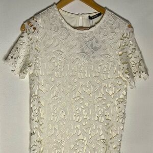 Zara White Lace Cutout Short Sleeve MIDI Dress